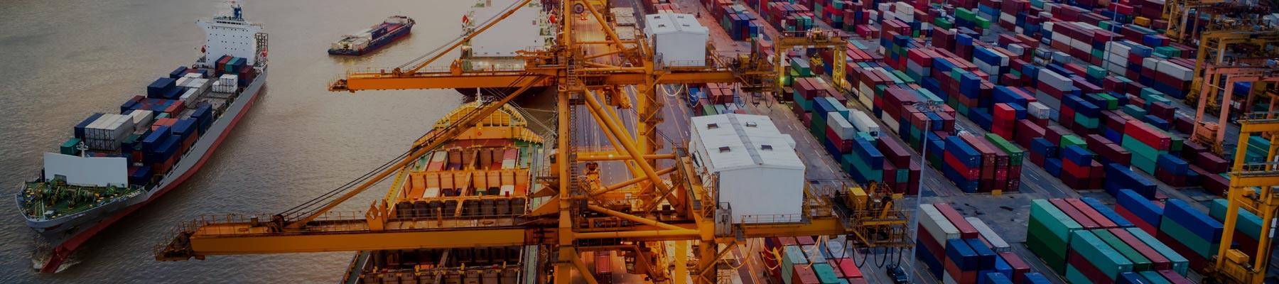 Crane loading cargo ship