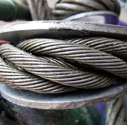 Close up of coiled steel rope